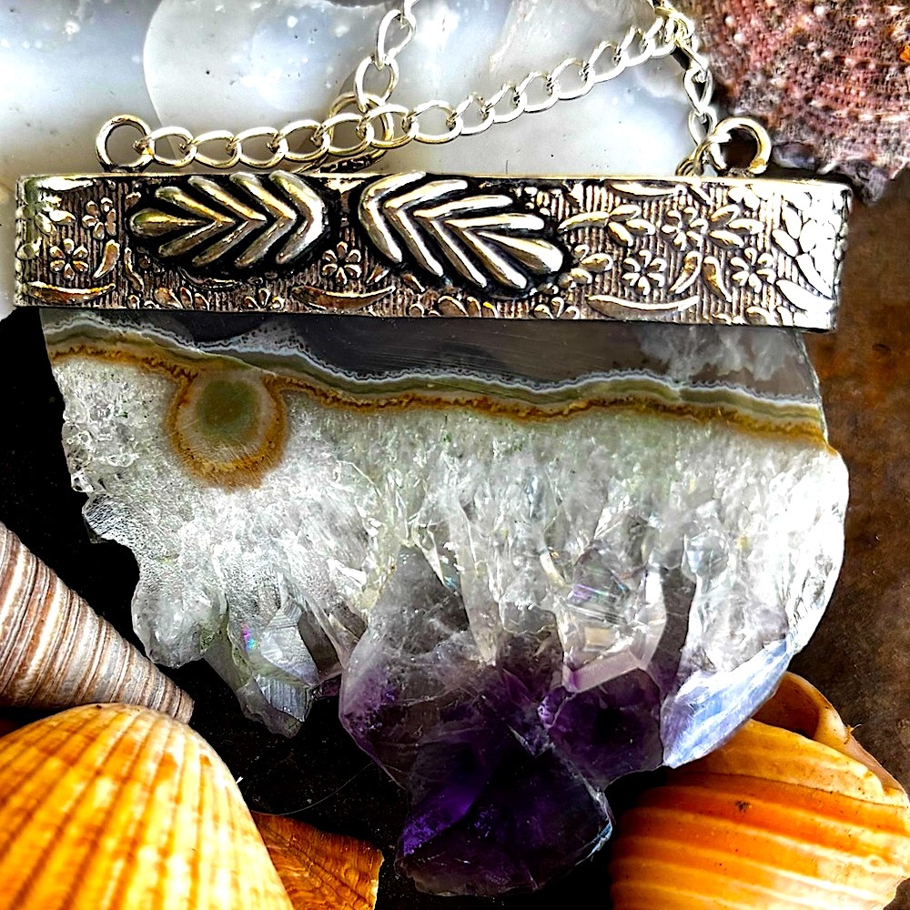 Artisan Sterling Silver Purple Raw Amethyst Geode Pendant Necklace